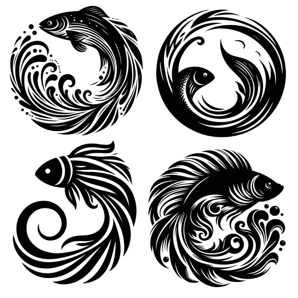 Set of fish design on white background vector