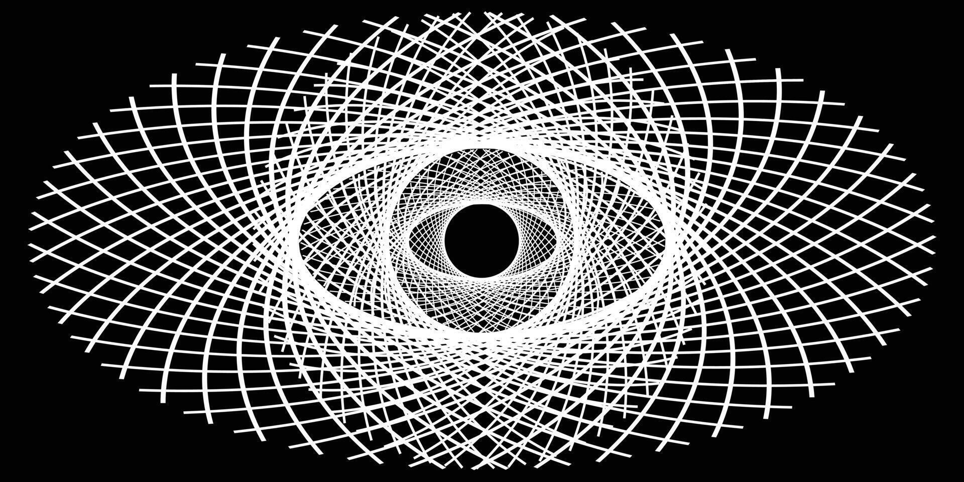 White circle lines pattern on black background, illustration style. vector