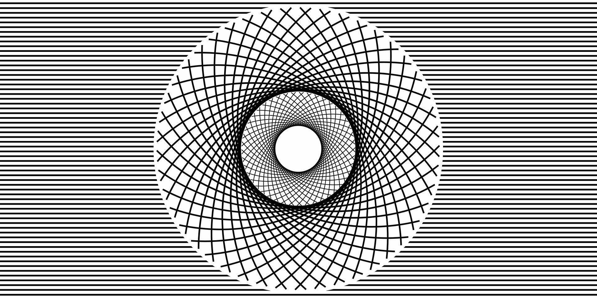 Circular line pattern illustration in black and white, isolated on white background. vector
