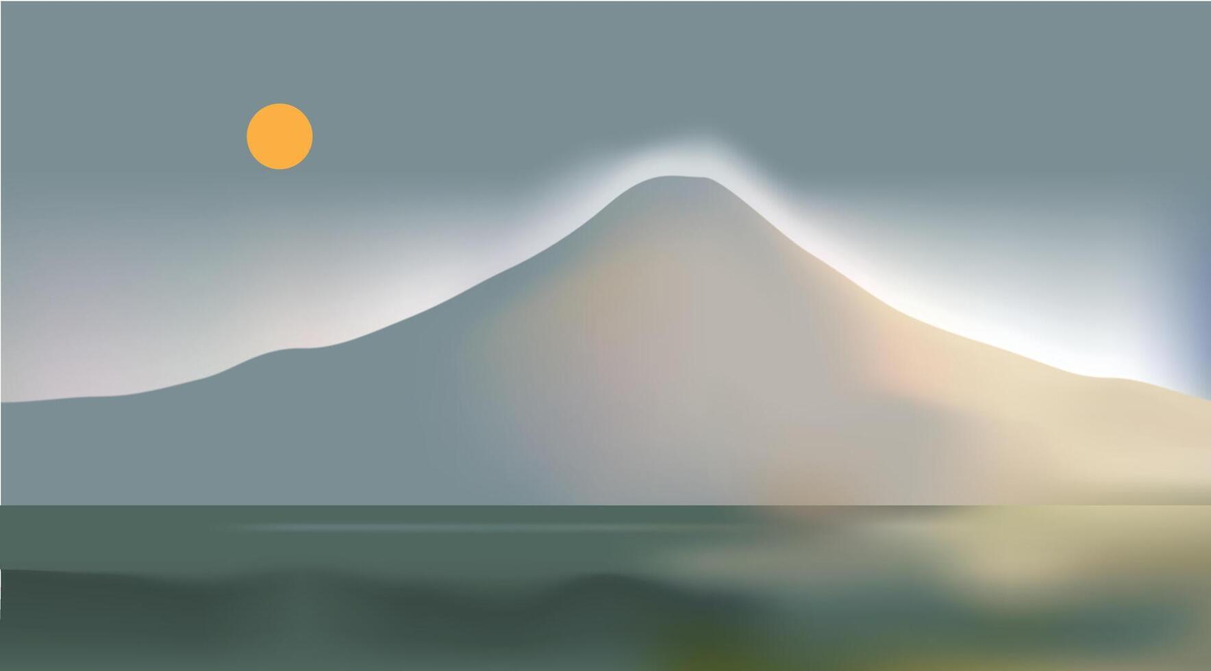 Morning moon landscape, mountain and gray sky white cloud panorama illustration. vector
