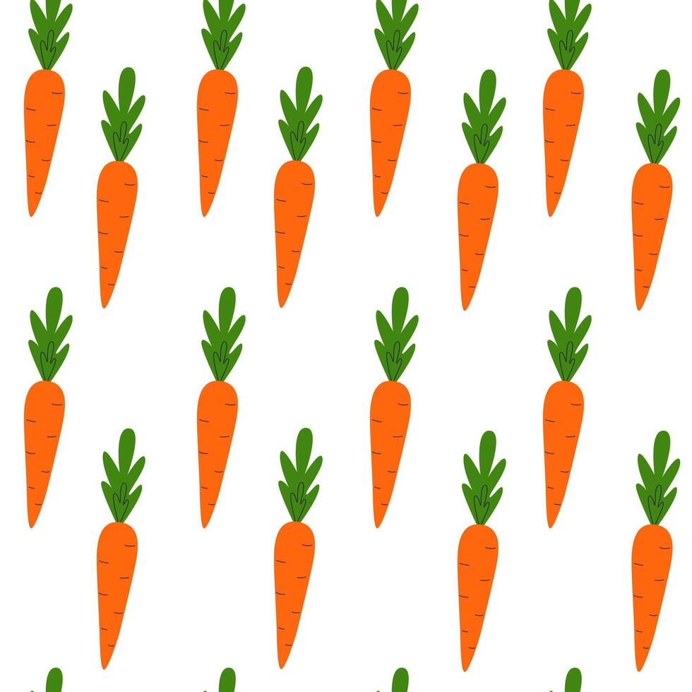 Orange carrots seamless pattern. Healthy food and weight loss. Autumn harvest season. background, digital paper, wallpaper. vector