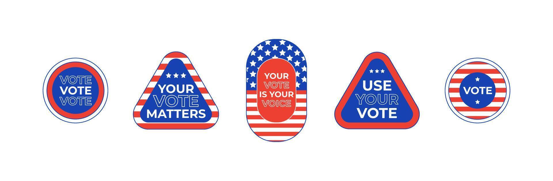 Vote 2024. Election 2024 in United States. Vote campaign buttons, badges and stickers. illustration isolated on white. vector