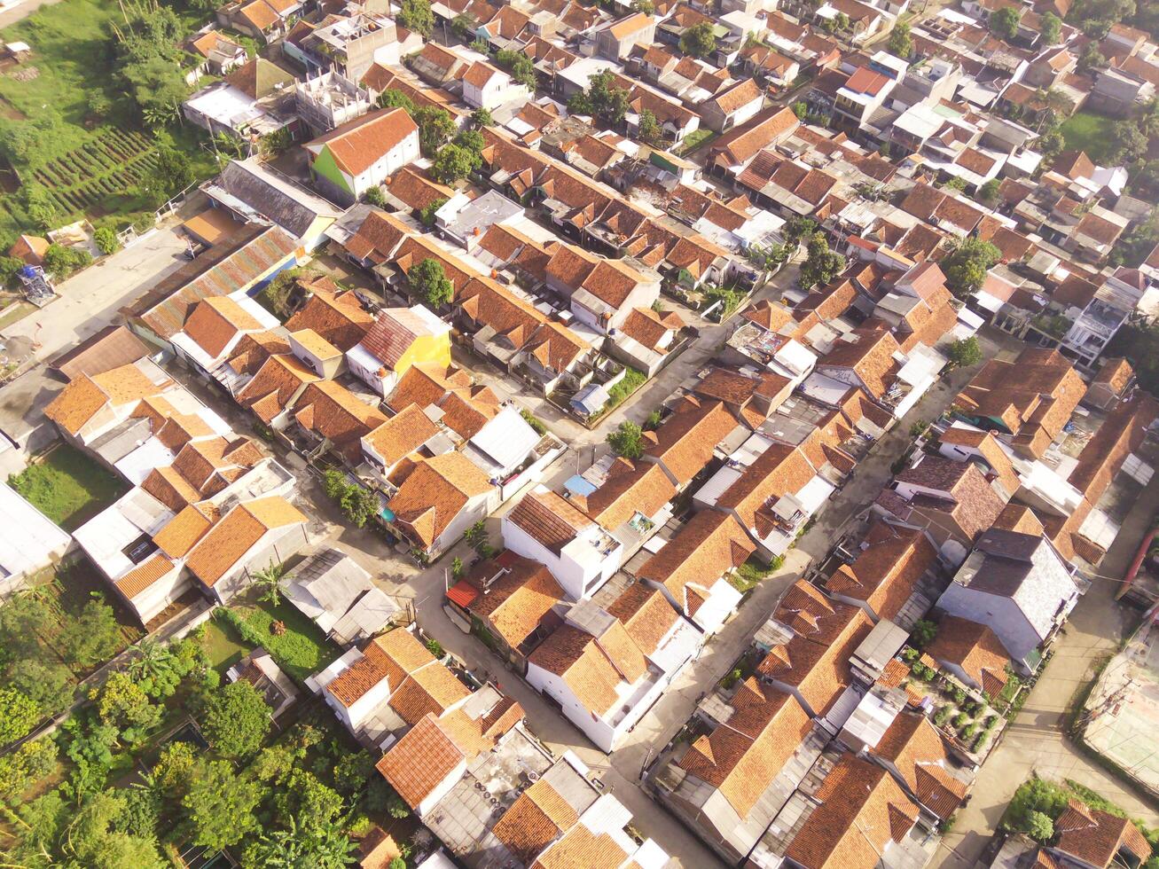 Photograph of a Housing Complex that Looks Dense from a Height of 200 Meters. Housing Industry. Panoramic Landscape. Graphic Resources. Social Issues. Aerial Landscape Photography Concept photo