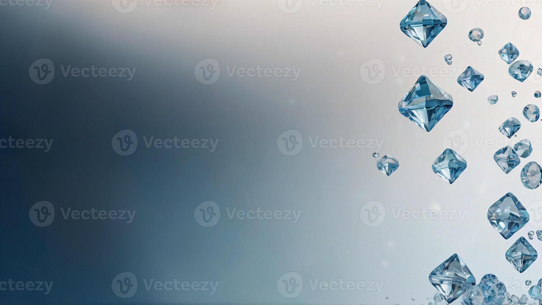 Clear aqua transparent blue diamonds on a blue gradient background. photo