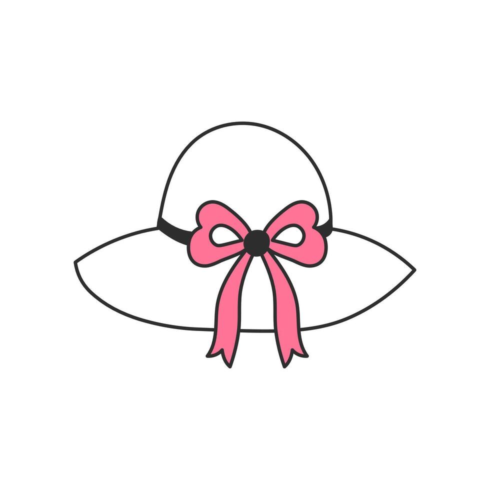 Outline Women Hat with Pink Ribbon vector