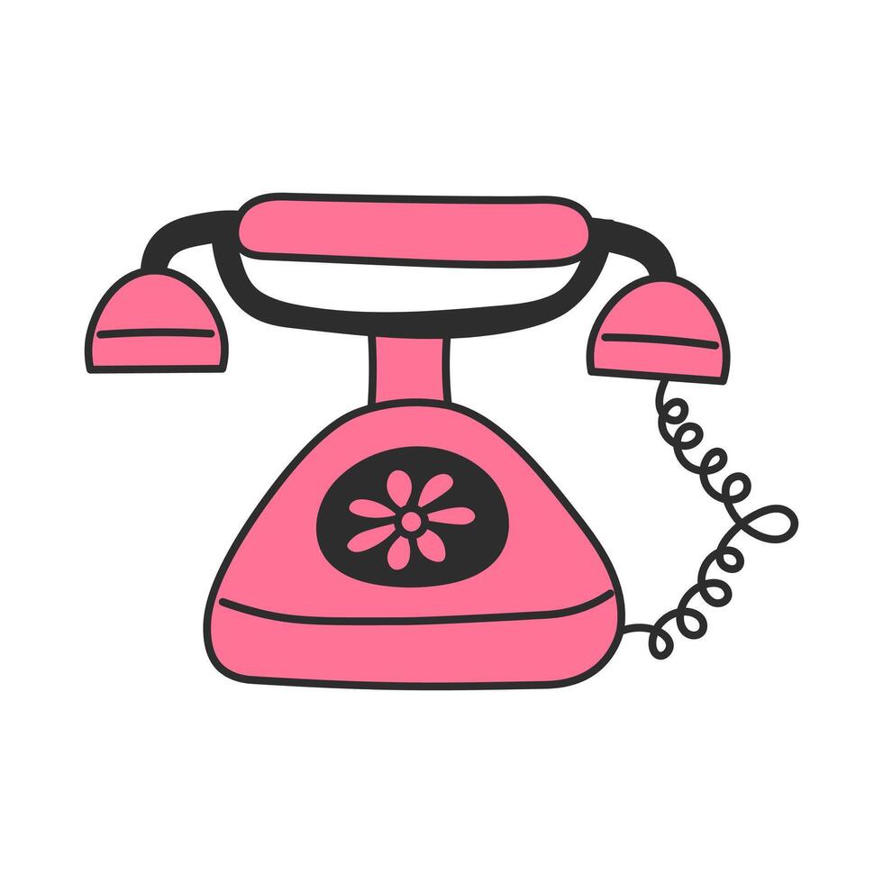 Vintage pink Phone Doodle Icon vector