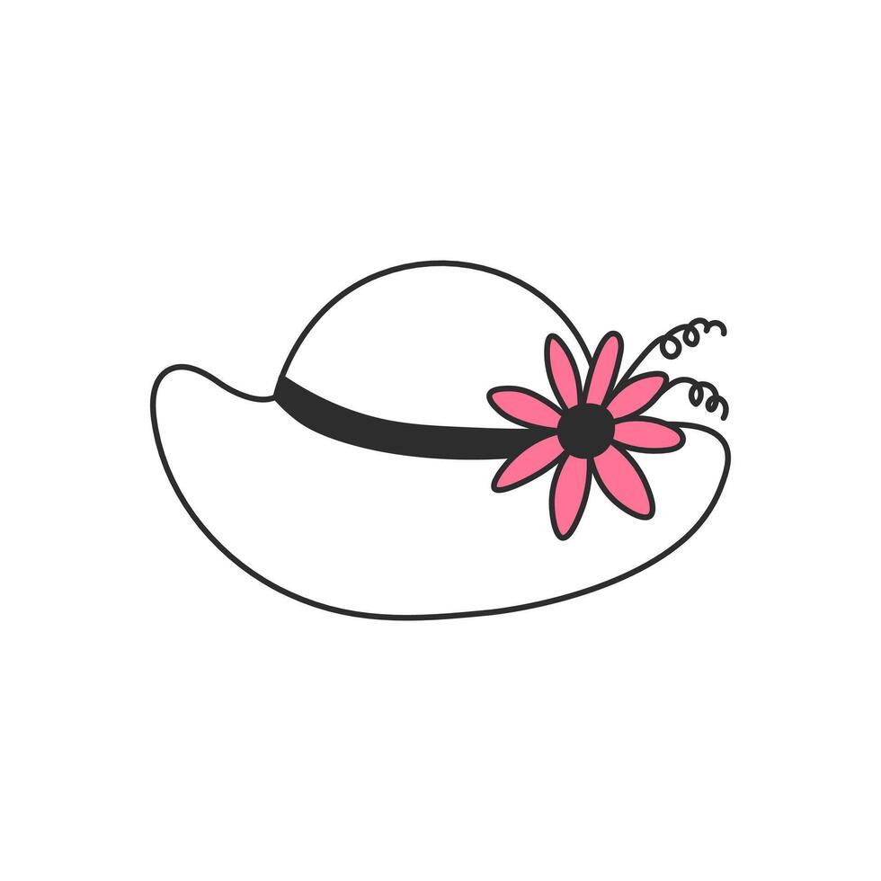 Coquette Women Hat with Flower Doodle vector