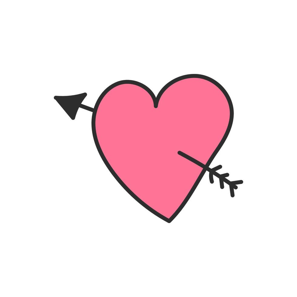 Pink Heart Shape with Arrow Doodle Icon vector
