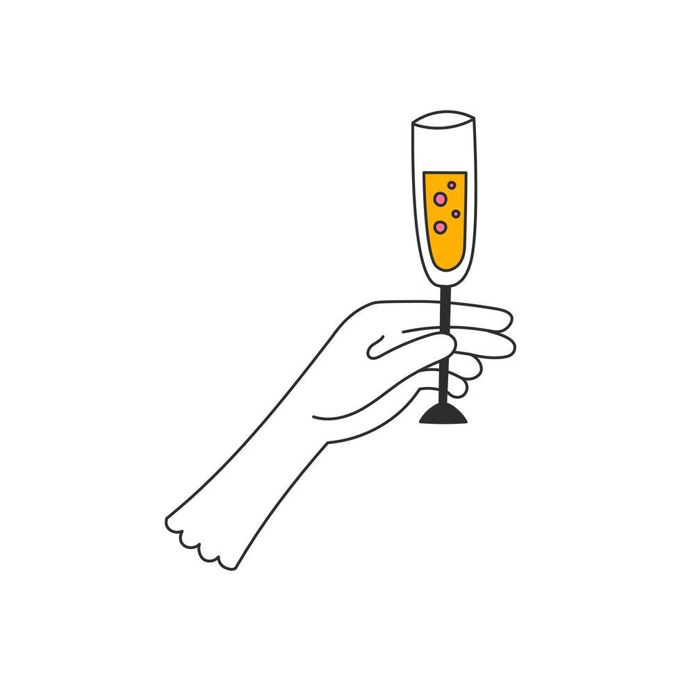 Hand in Glove Holding Glass of Champagne vector