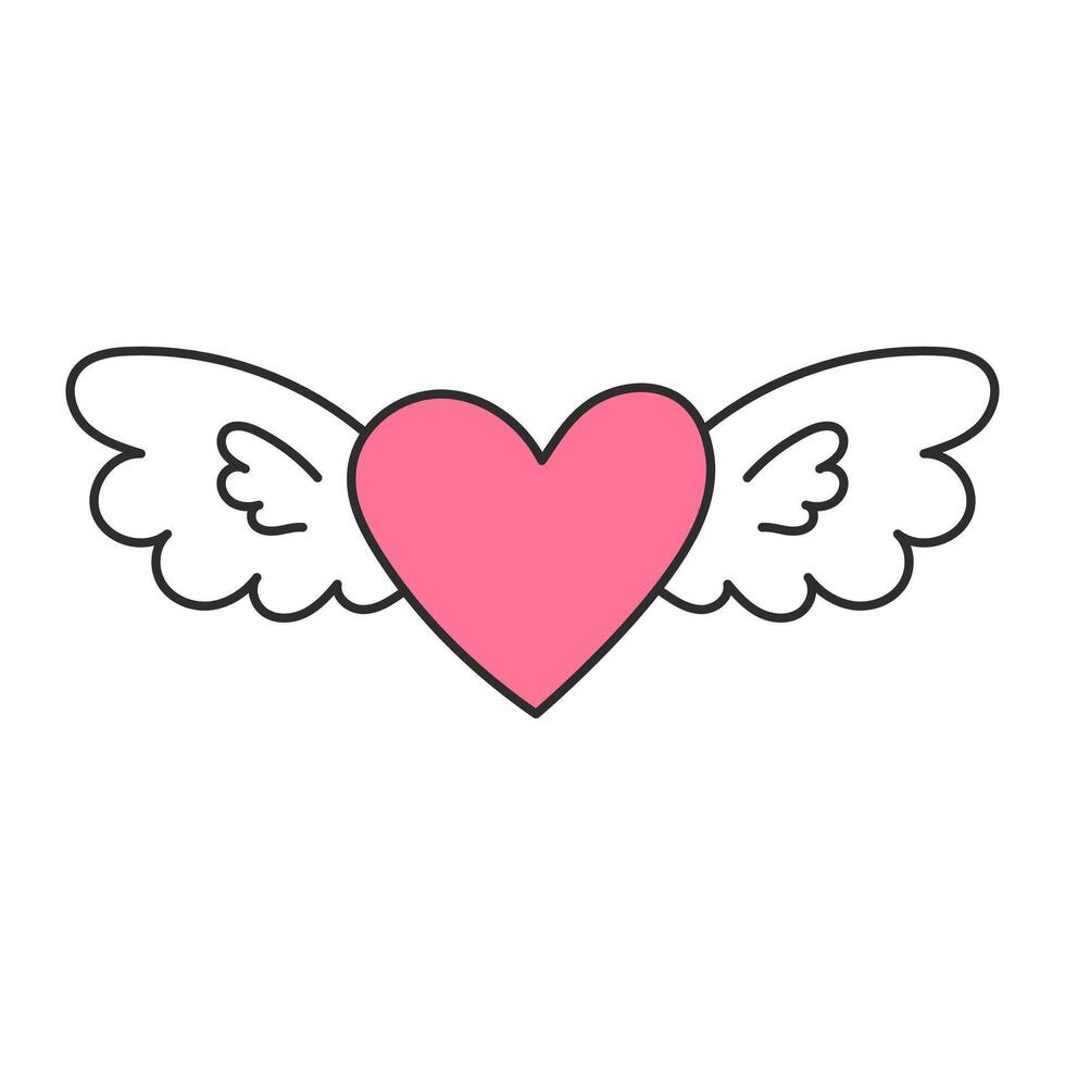 Pink Heart Shape with Wings Doodle Icon vector