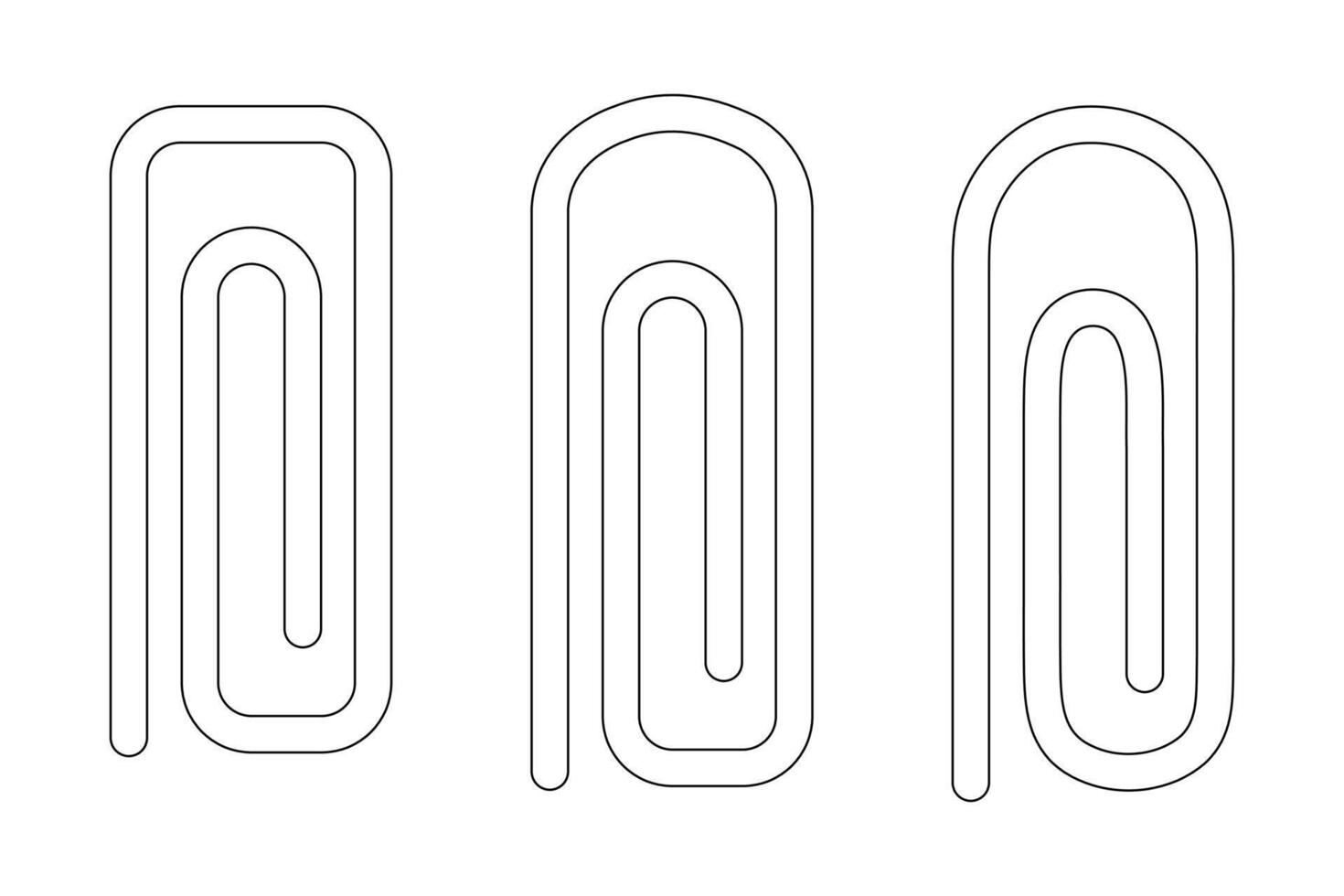 Simple black and white illustration of three paperclips, perfect as a back-to-school themed coloring page for kids and students. vector