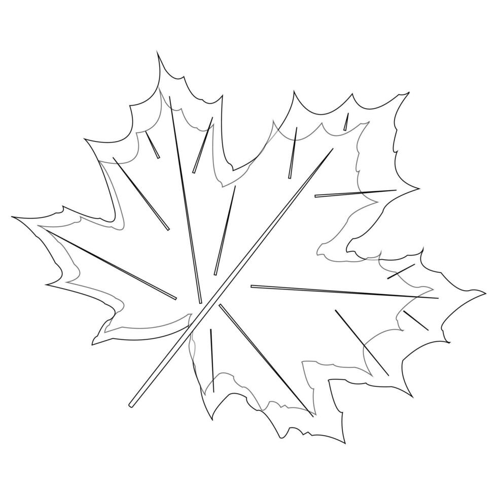 Simple and relaxing fall-themed coloring page featuring a detailed maple leaf outline. Perfect for kids and adults to color and enjoy. vector