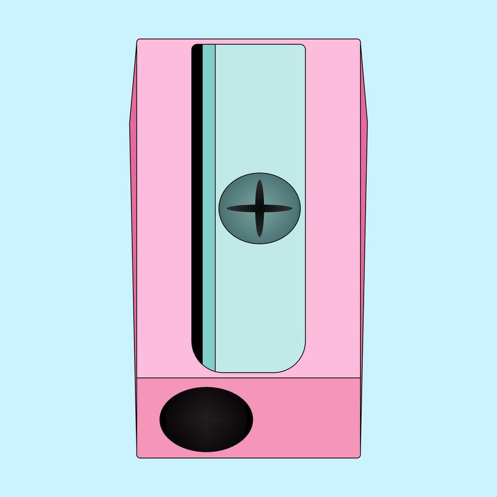 Colorful pastel pink pencil sharpener illustration, ideal for back-to-school designs, stationery themes, and educational projects. vector