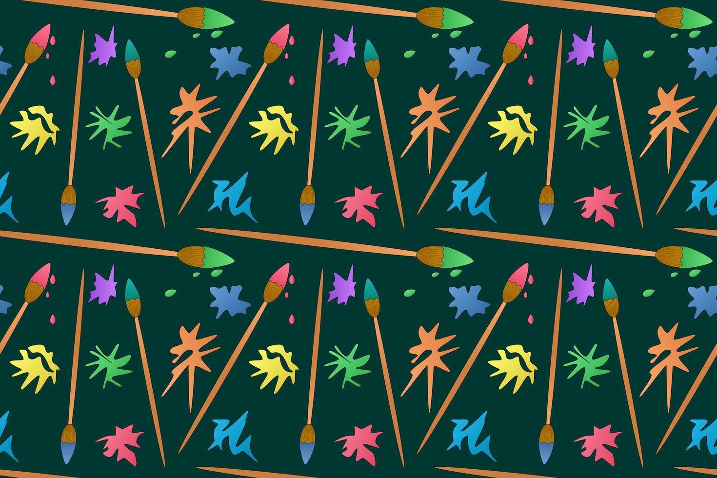 Seamless back-to-school pattern with colorful paintbrushes and splashes. Perfect for educational designs, school supplies, and creative projects. vector
