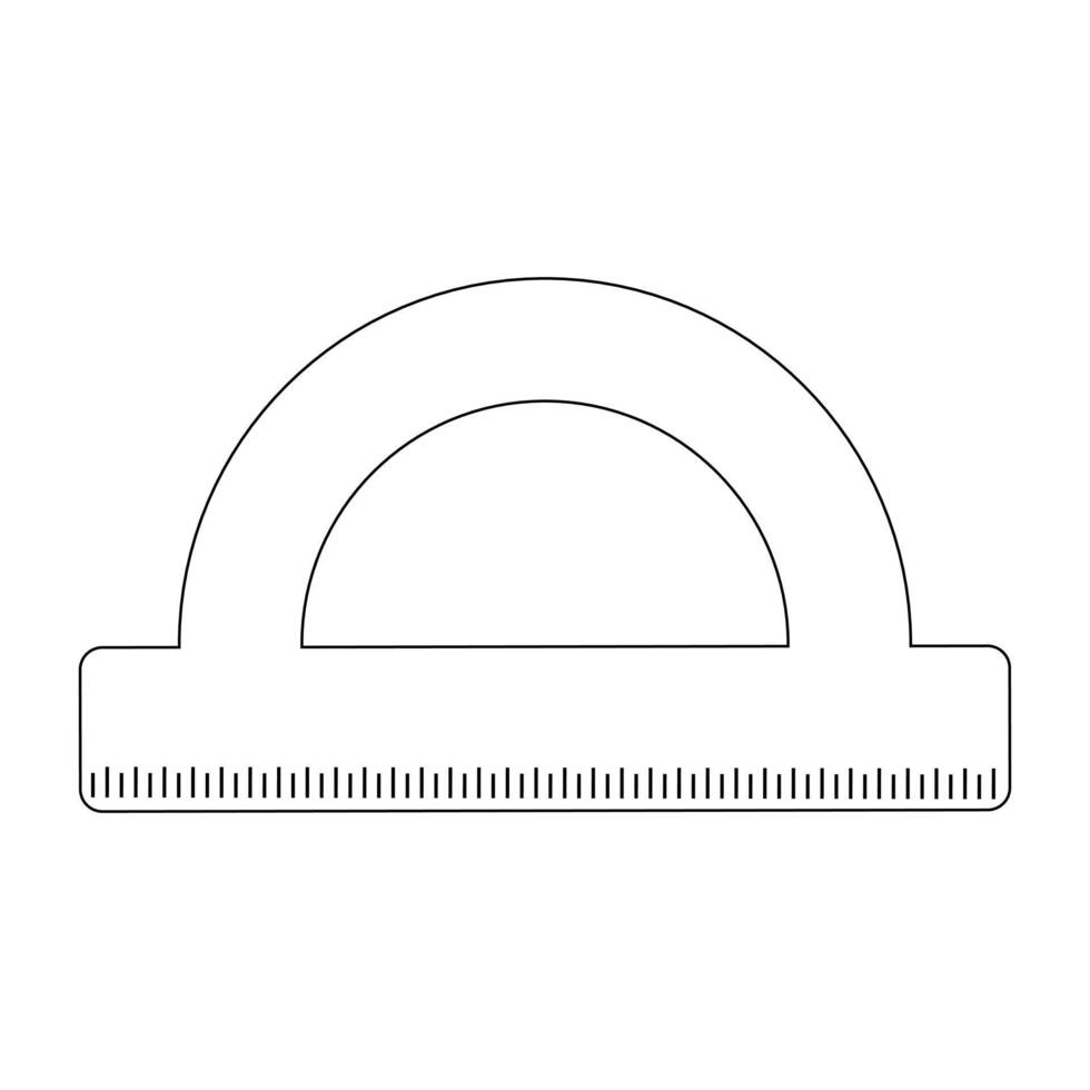 Simple black and white illustration of a protractor combined with a ruler, ideal for a back-to-school themed coloring page. vector