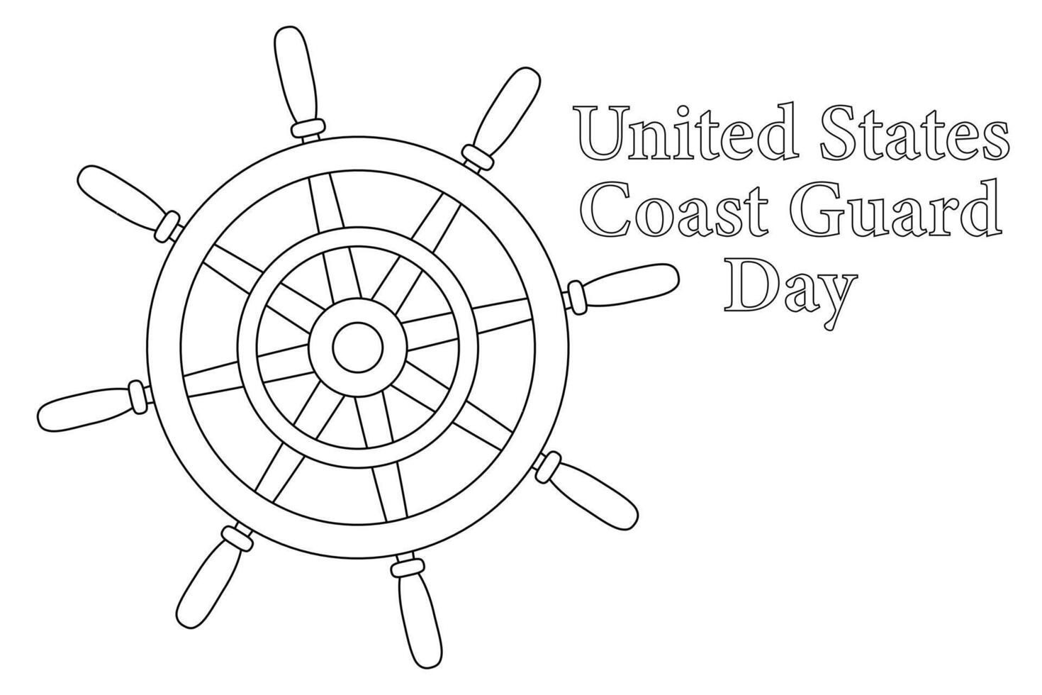 Nautical ship wheel illustration with United States Coast Guard Day text. Perfect for maritime-themed coloring activities. vector