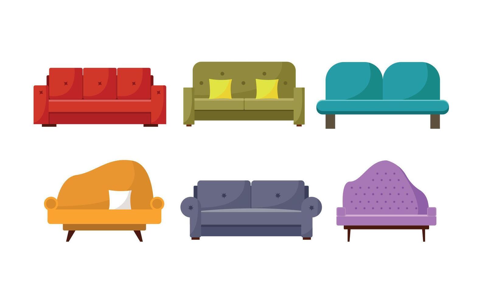 A set of modern furniture in various styles and options. Bright modern sofas. vector