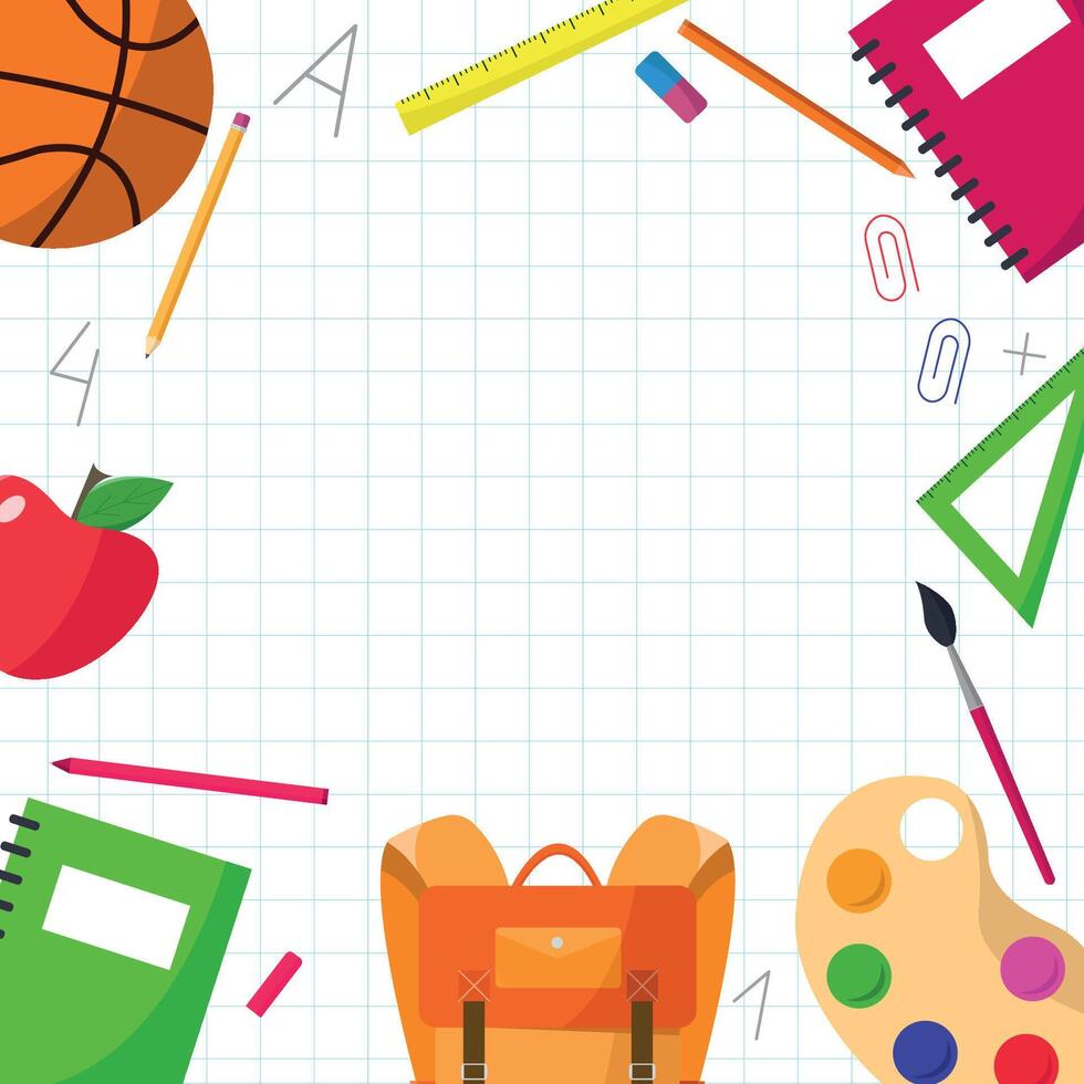 School supplies on checkered background. Back to school. vector