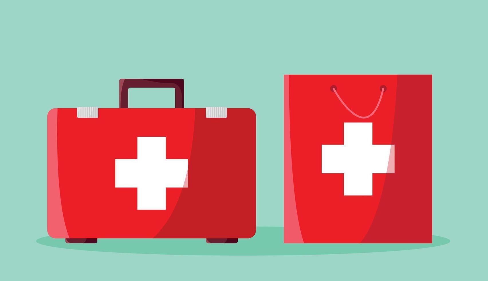 First aid kit. Medical box and bag. Healthcare. vector