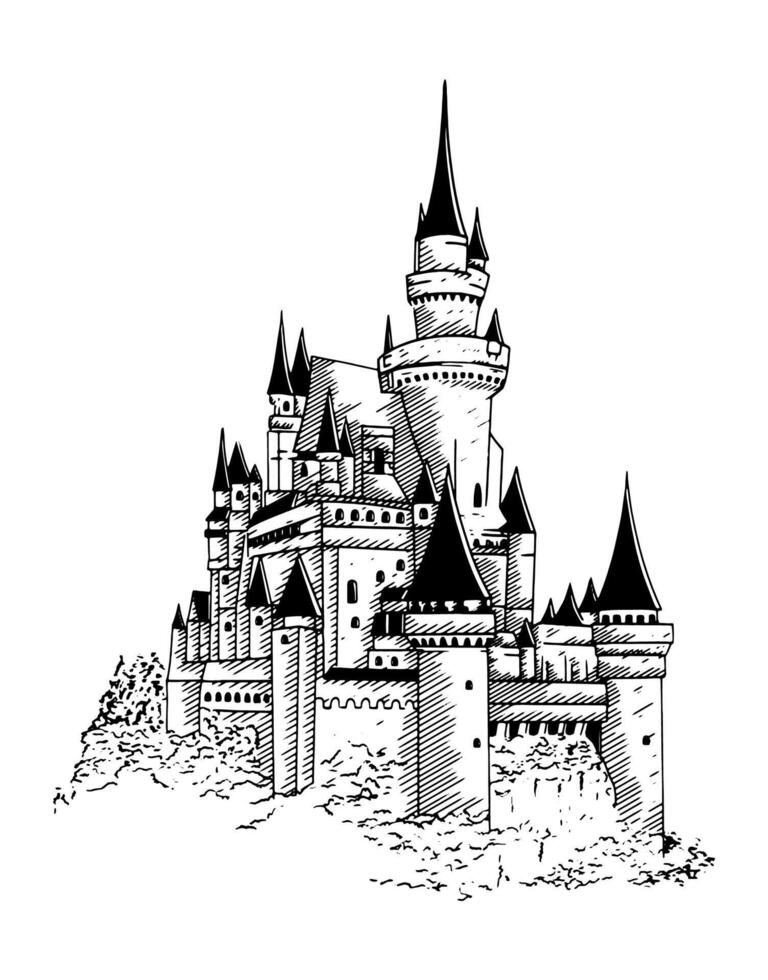 hand drawn castle illustration vector