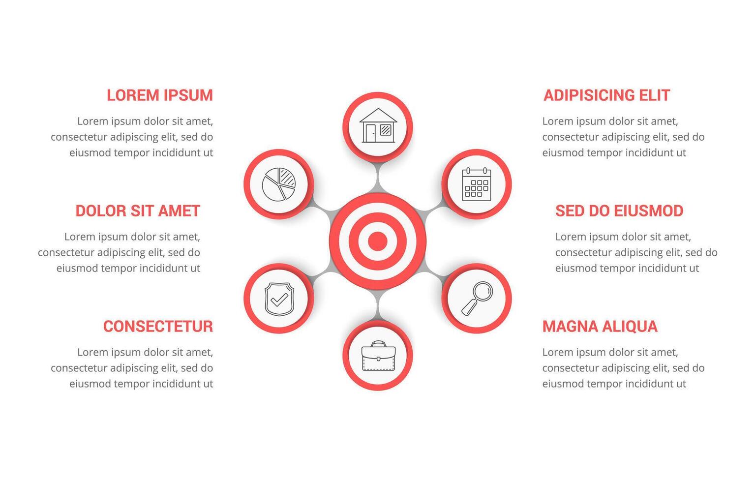 Target with six elements for your text, infographic template vector