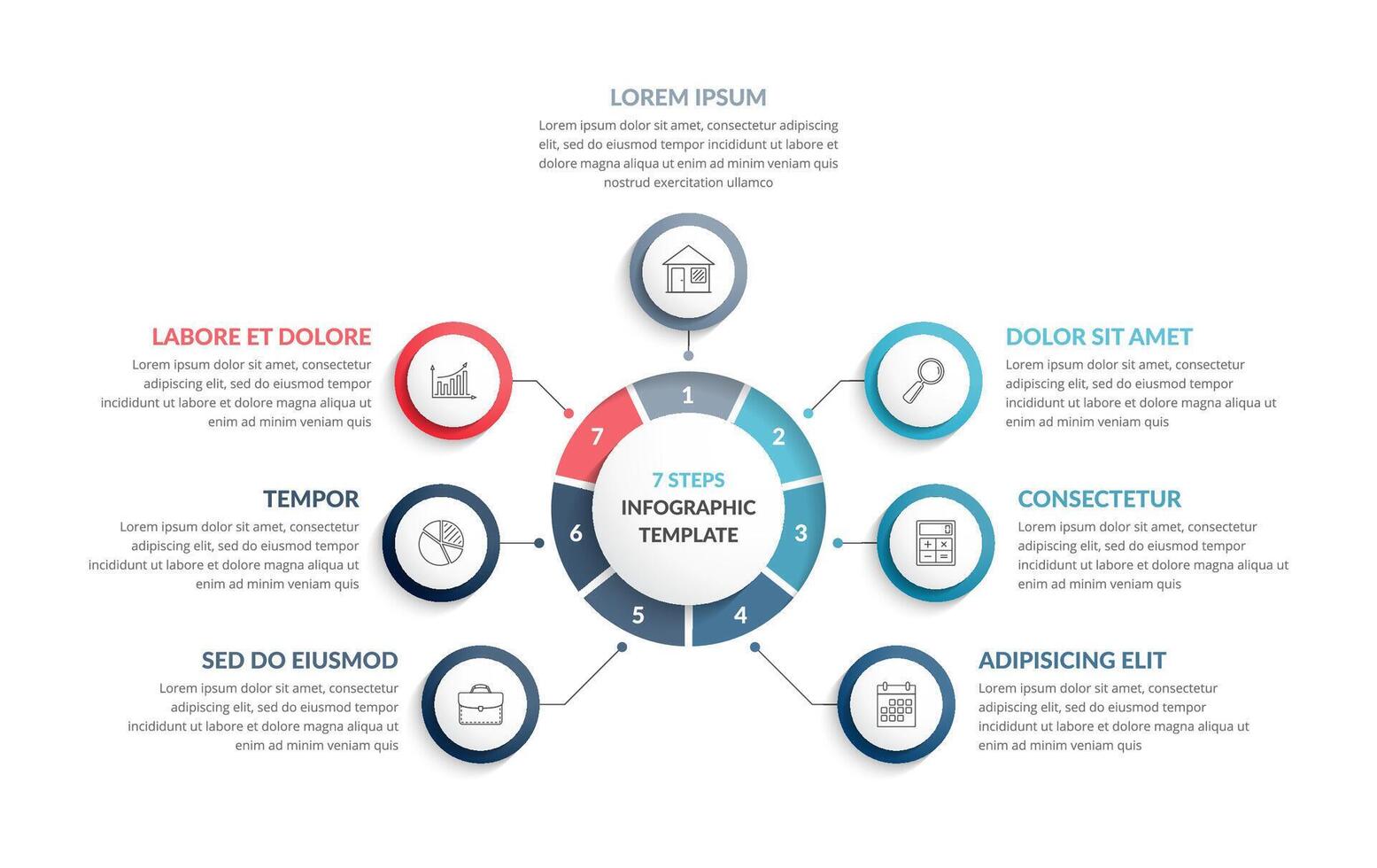 Circle diagram template with seven steps or options, process chart, infographic template vector