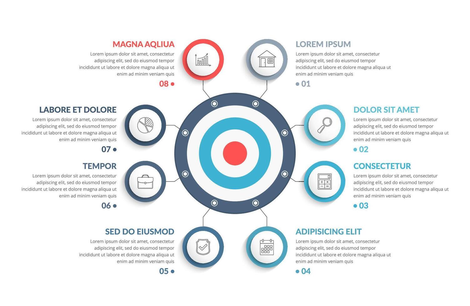 Target with eight elements for your text and icons, infographic template vector