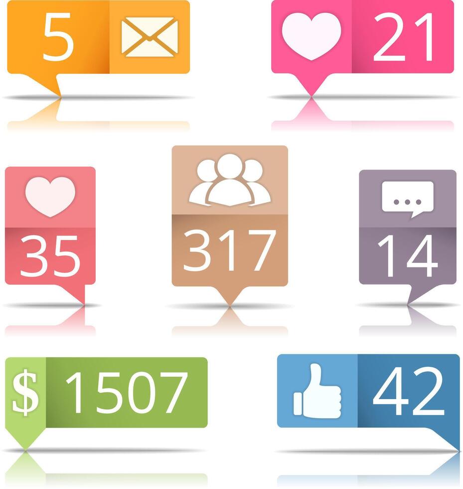 Buttons with counters set for blog, web site, social media design vector