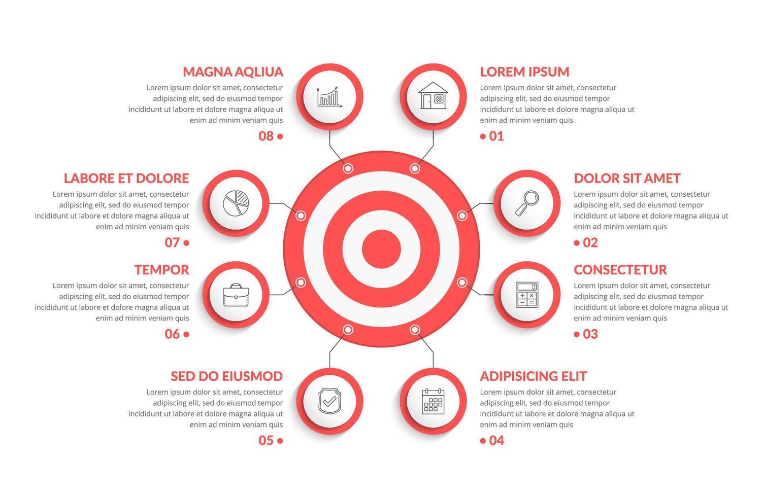 Red target with eight elements for your text and icons vector
