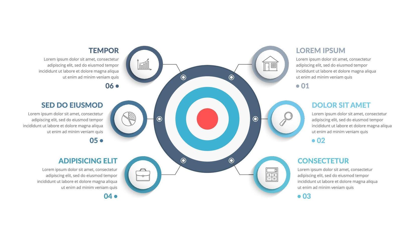 Target with six elements for your text, infographic template vector