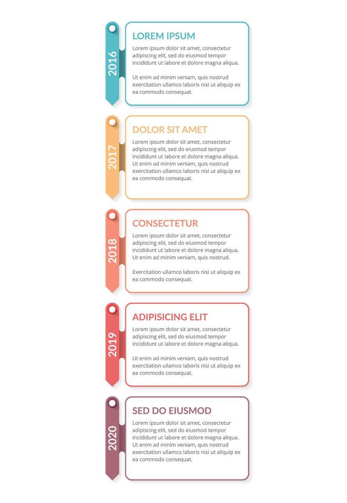 Vertical timeline template with five arrows vector
