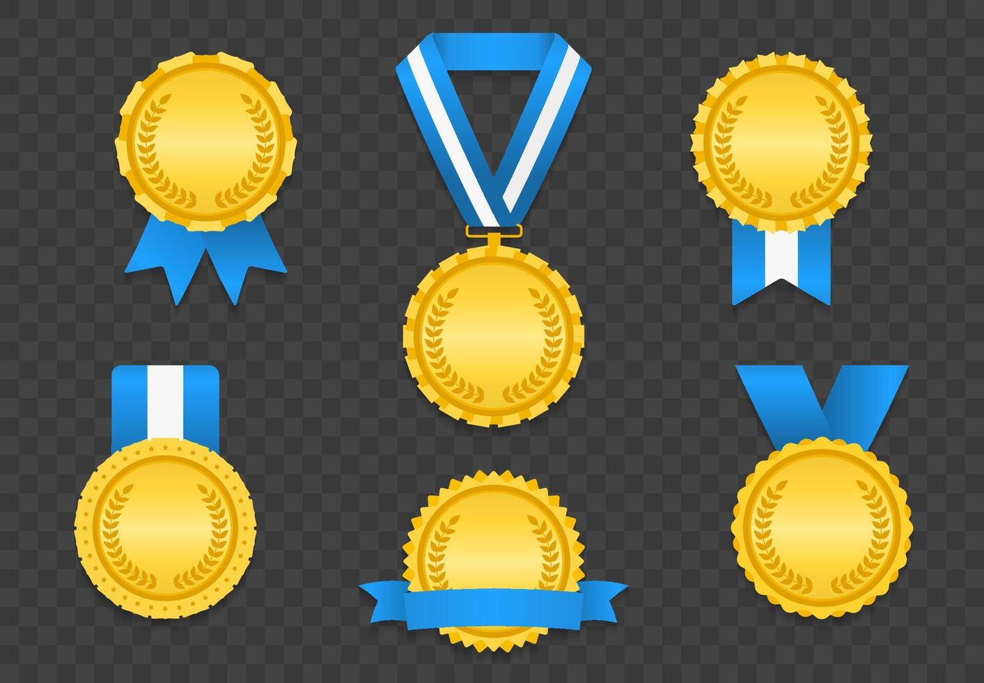 Gold medals with blue ribbons vector