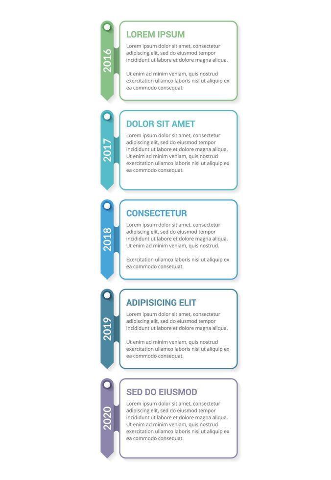 Vertical timeline template with five arrows vector