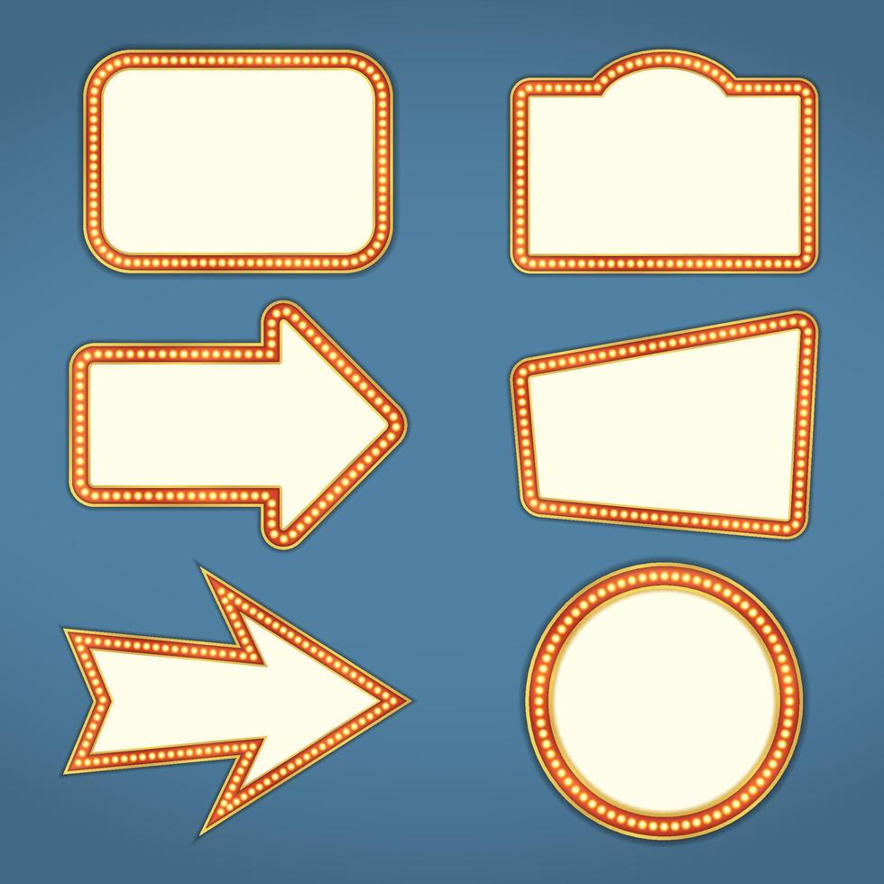 Set of blank retro banners and arrows with lights vector