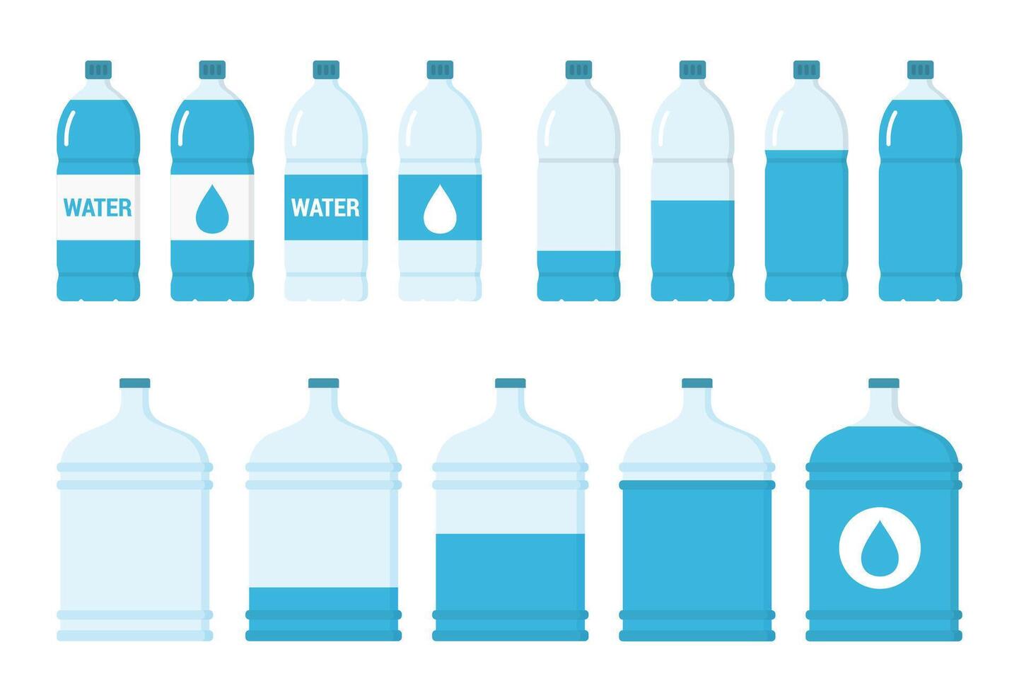 Plastic bottles with water, small and big bottles vector