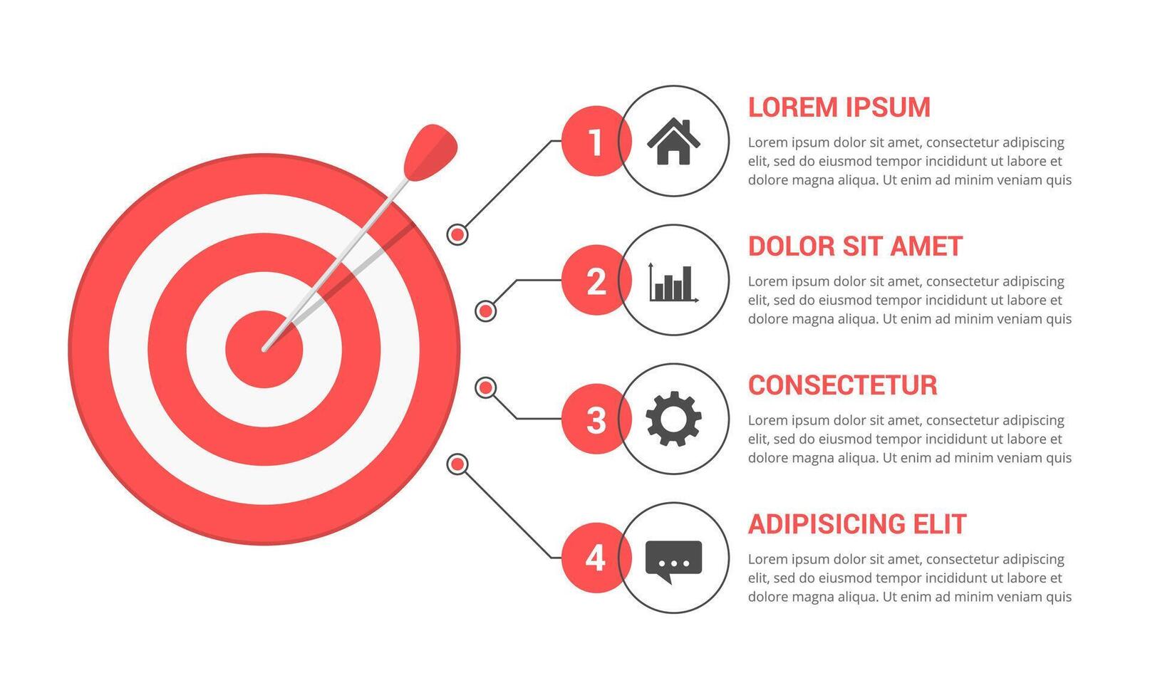 Target with four elements with numbers, icons and text, infographic template for web, business, presentations vector