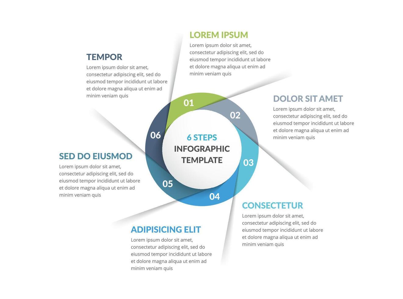 Circle infographic template with six steps or options, workflow, process chart vector