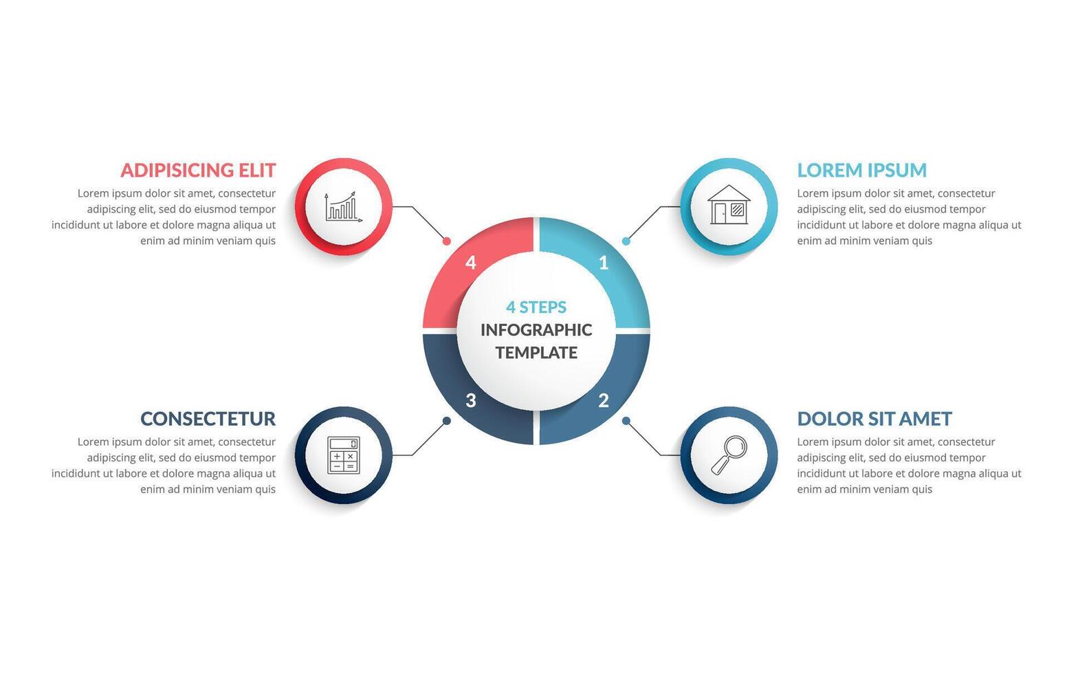 Circle diagram template with four steps or options, process chart, infographic template vector
