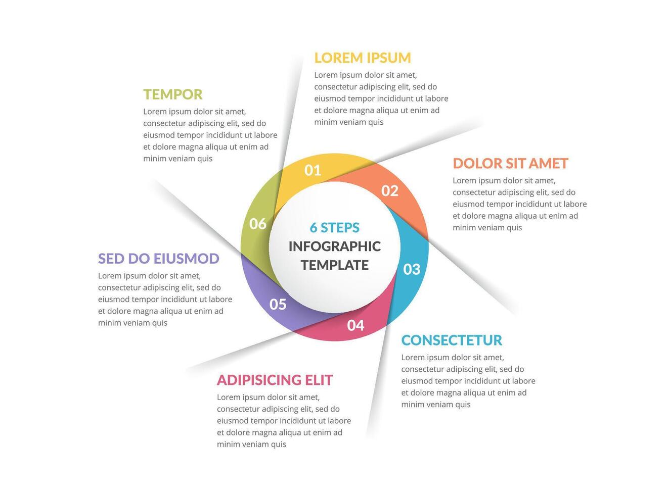 Circle infographic template with six steps or options, workflow, process chart vector