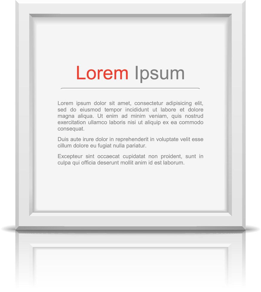 Square frame with reflection on white background vector