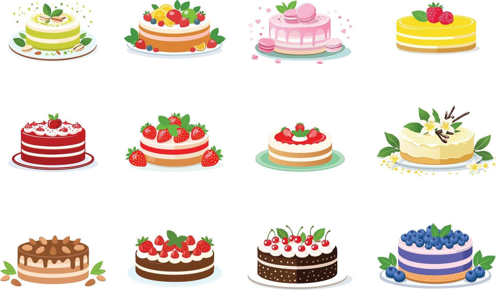 colorful pastry cake illustration set vector