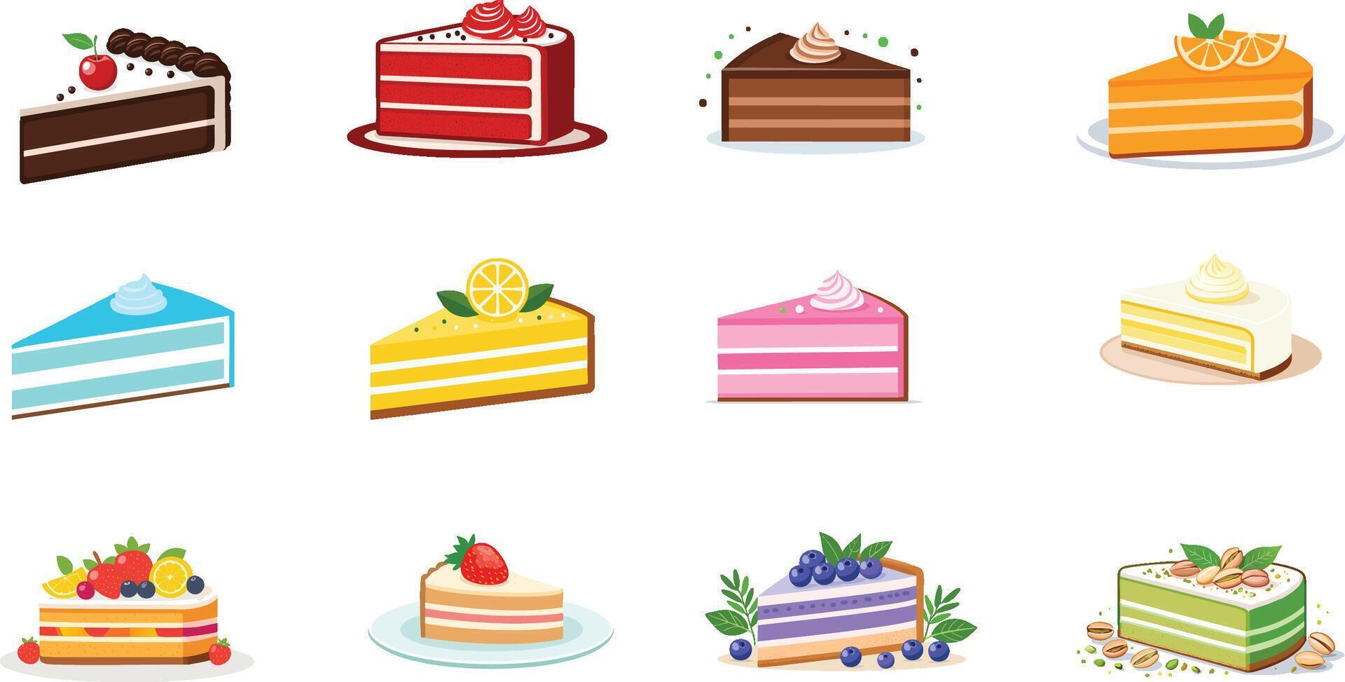 colorful pastry cake slice illustration set vector