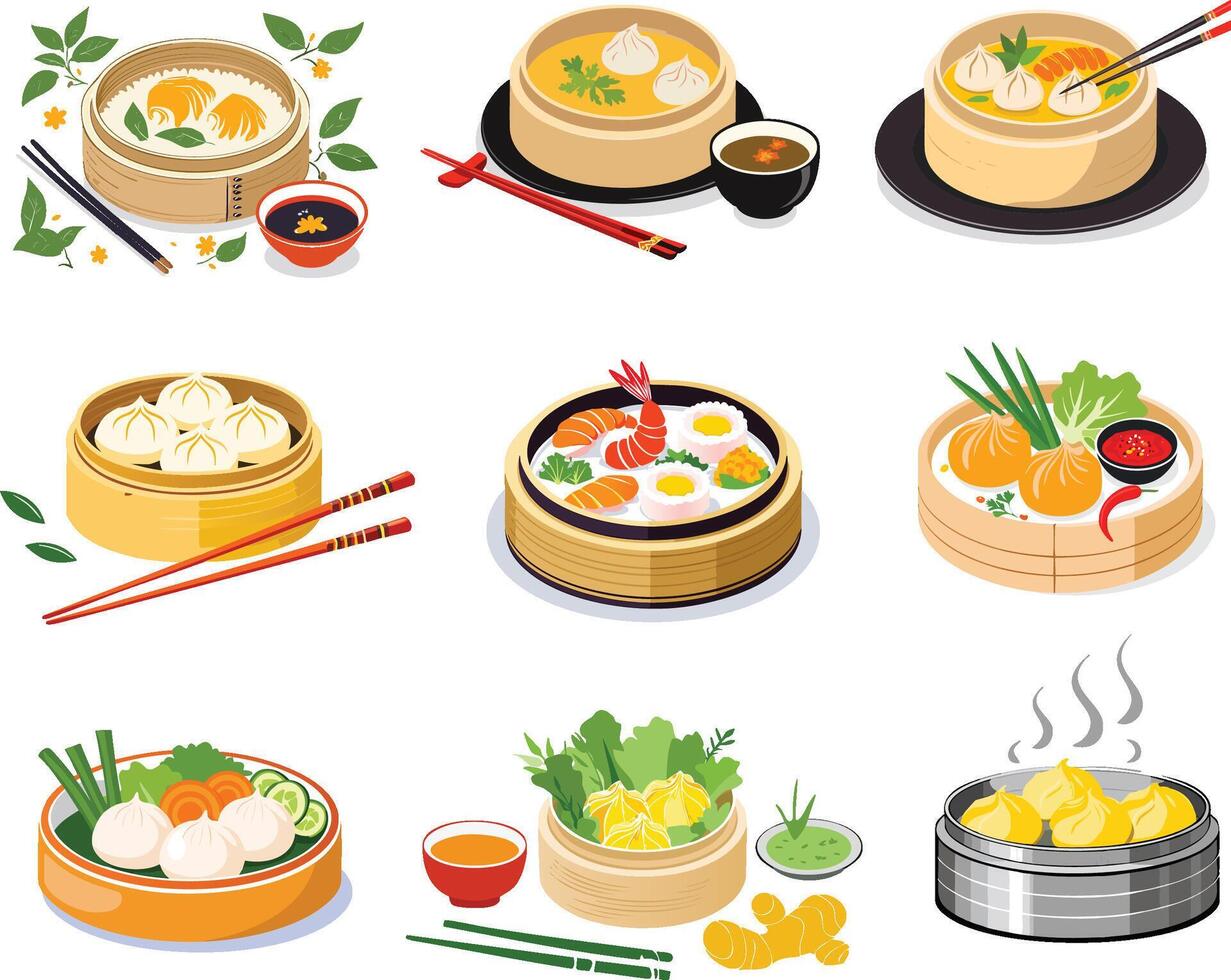 colorful dim sim illustration set vector