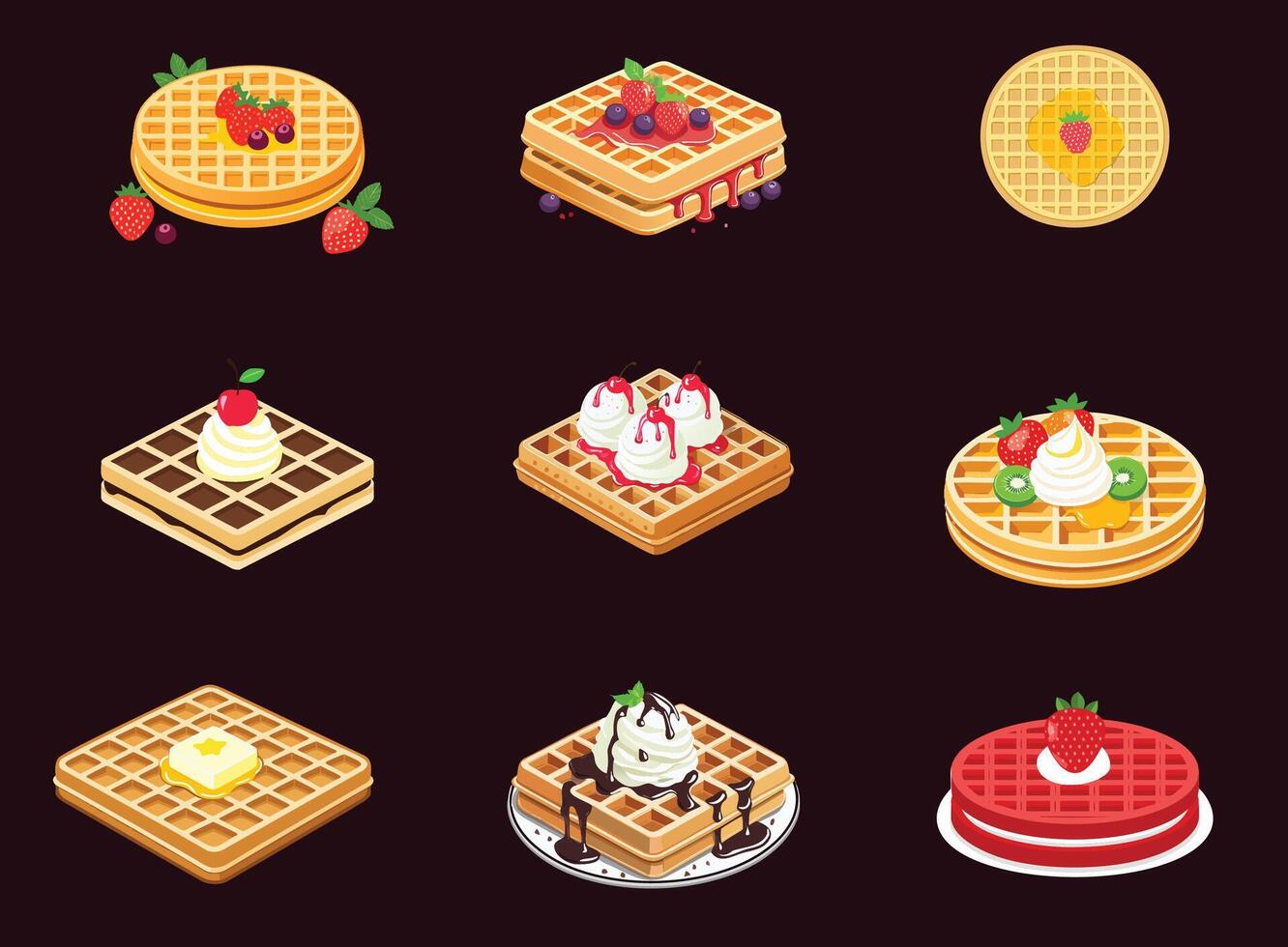 colorful waffle illustration set vector