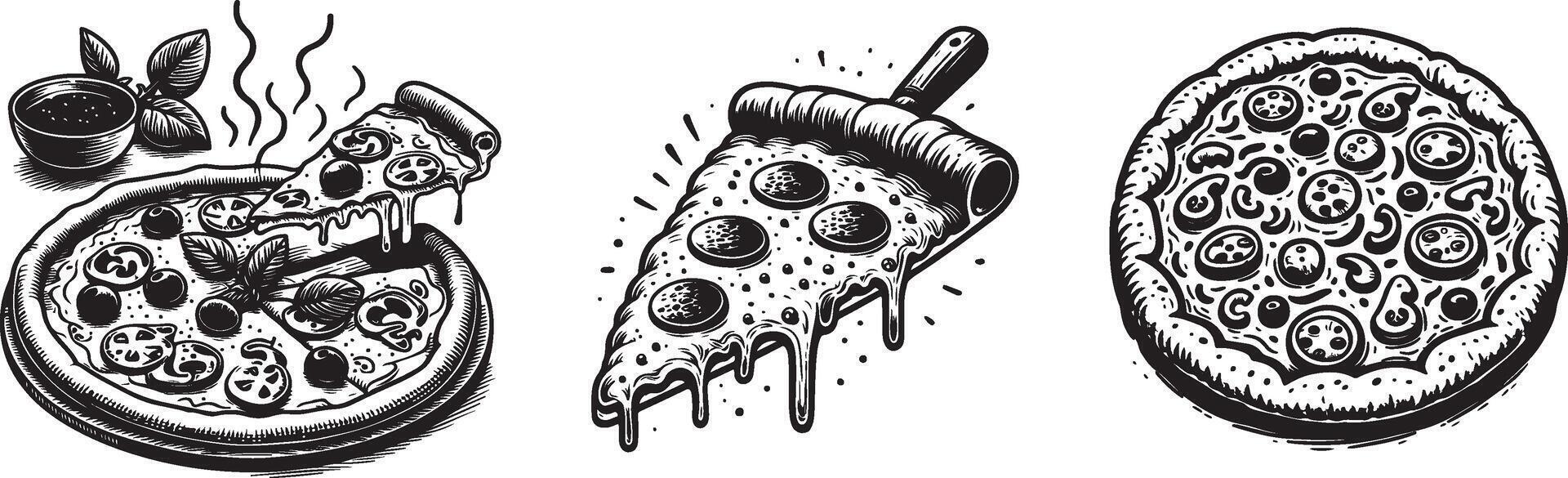 hand drawn pizza sketch illustration vector