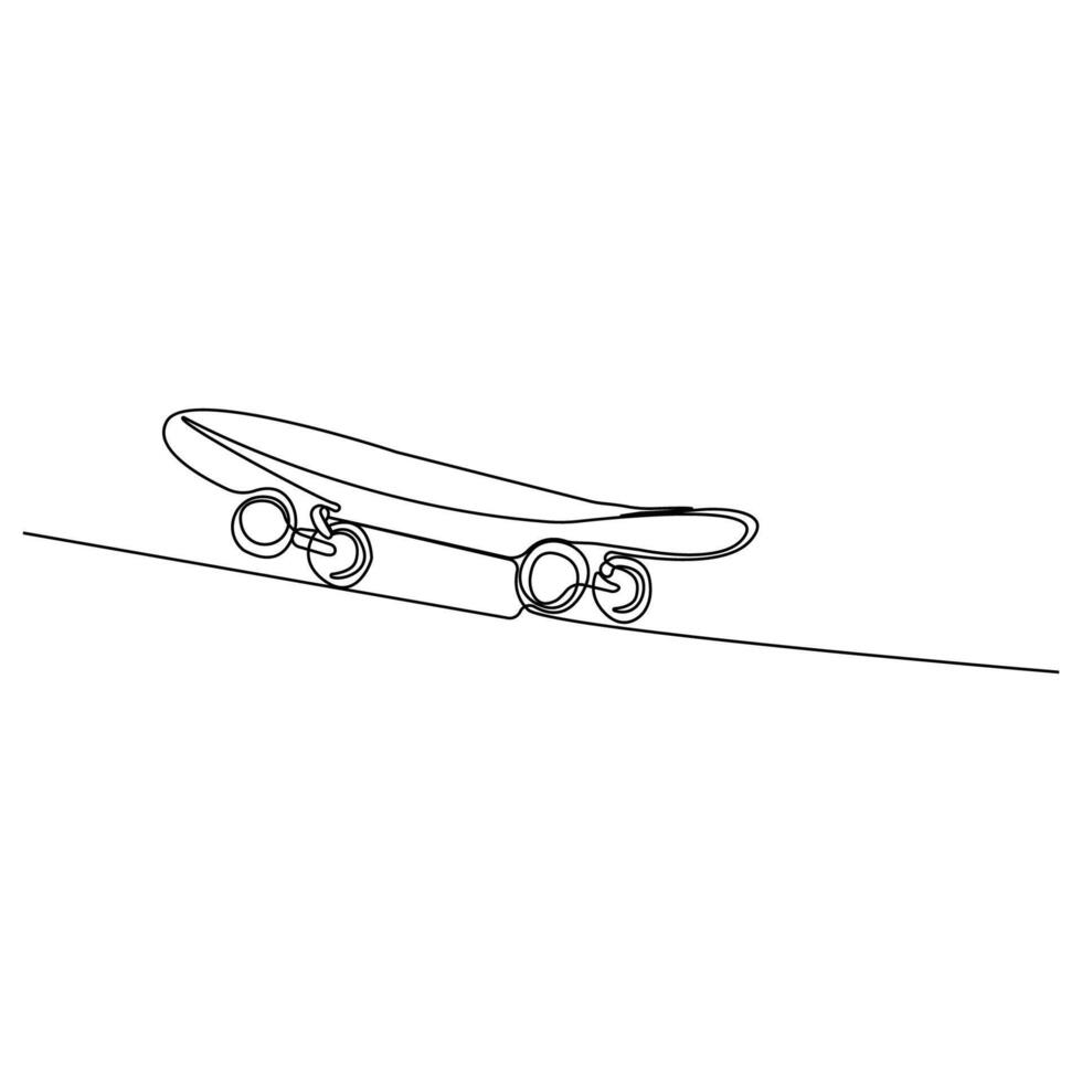 Skateboard continuous line art drawing. Longboard outline . vector