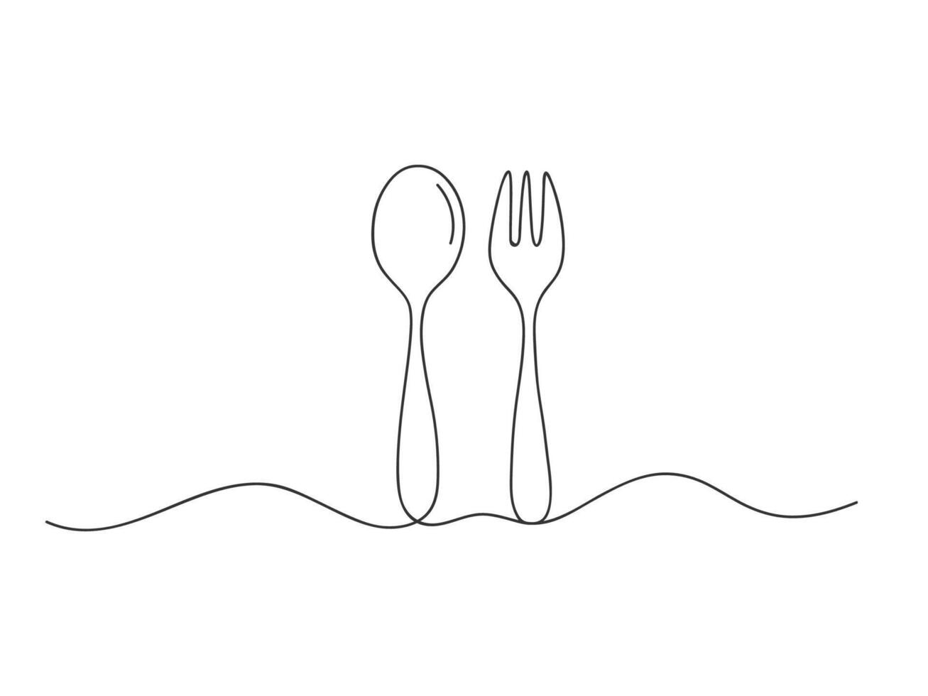 Continuous one line drawing spoon and fork isolated illustration. vector