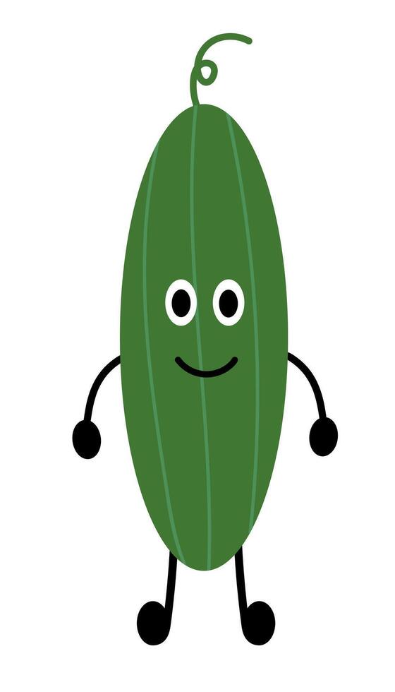 Friendly Cucumber. Vegetable Vegan raw. Vegetarian food. Farm market product. flat illustration. vector