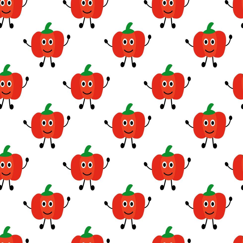 Friendly Red Pepper seamless pattern. Vegetable wallpaper. Vegan raw background. Vegetarian food. Farm market product. flat illustration. vector