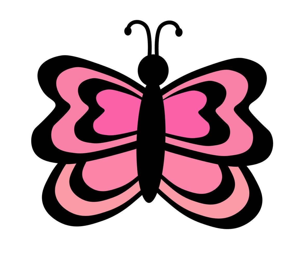 Pink Butterfly with abstract ornament design wings. Insect element. illustration isolated on white background. vector